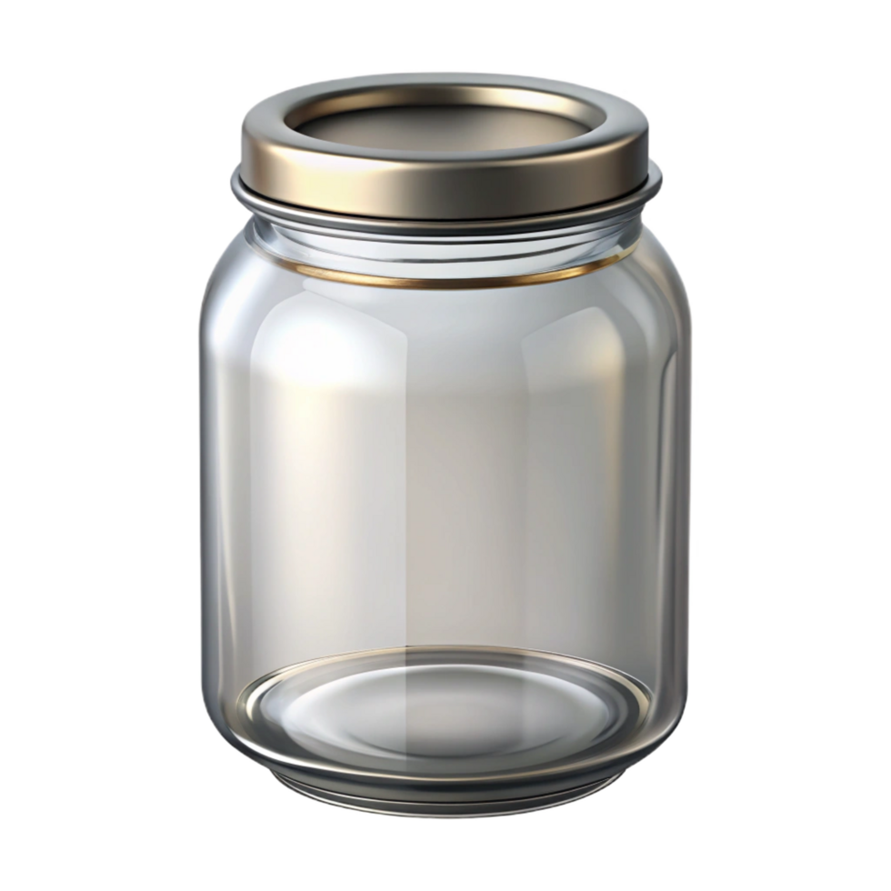 mesmerizing signature Mason jar, clear glass, metal lid, bright lighting, front view, isolateon transparent background,high-resolution product photography png