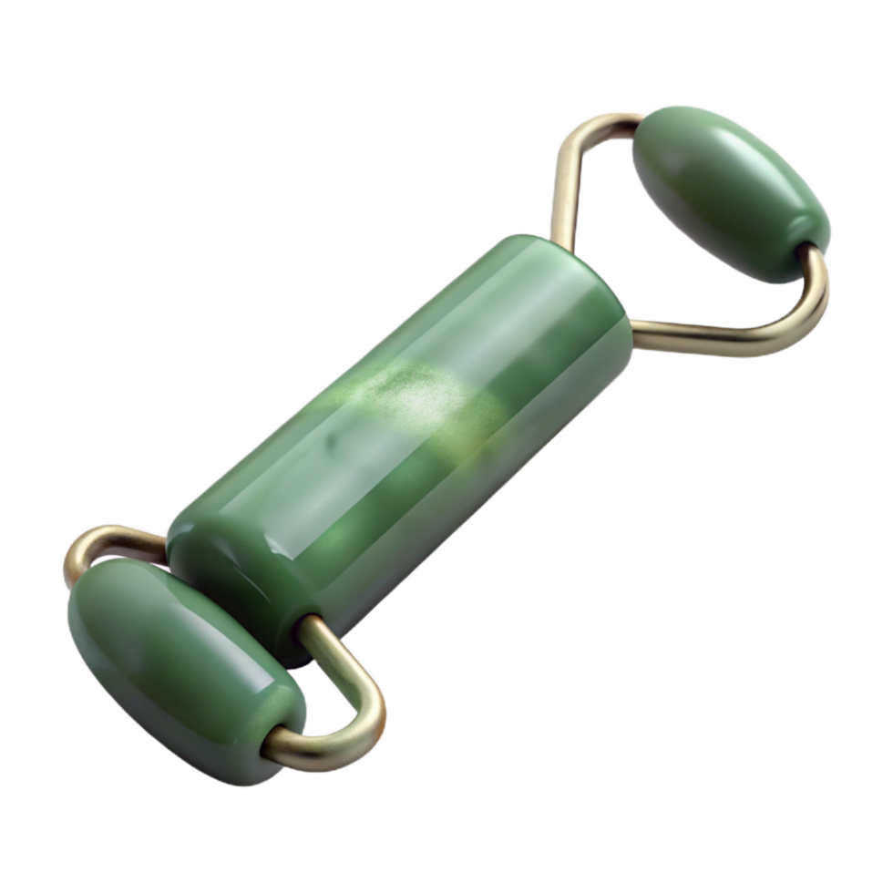 dreamy elegant A jade roller, polishestone, cool ansmooth texture, soft lighting, top-down view, isolateon transparent background,high-resolution product photography ultra HD png