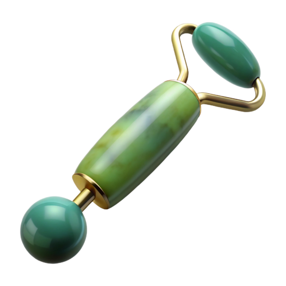 striking signature A jade roller, polishestone, cool ansmooth texture, soft lighting, top-down view, isolateon transparent background,high-resolution product photography png