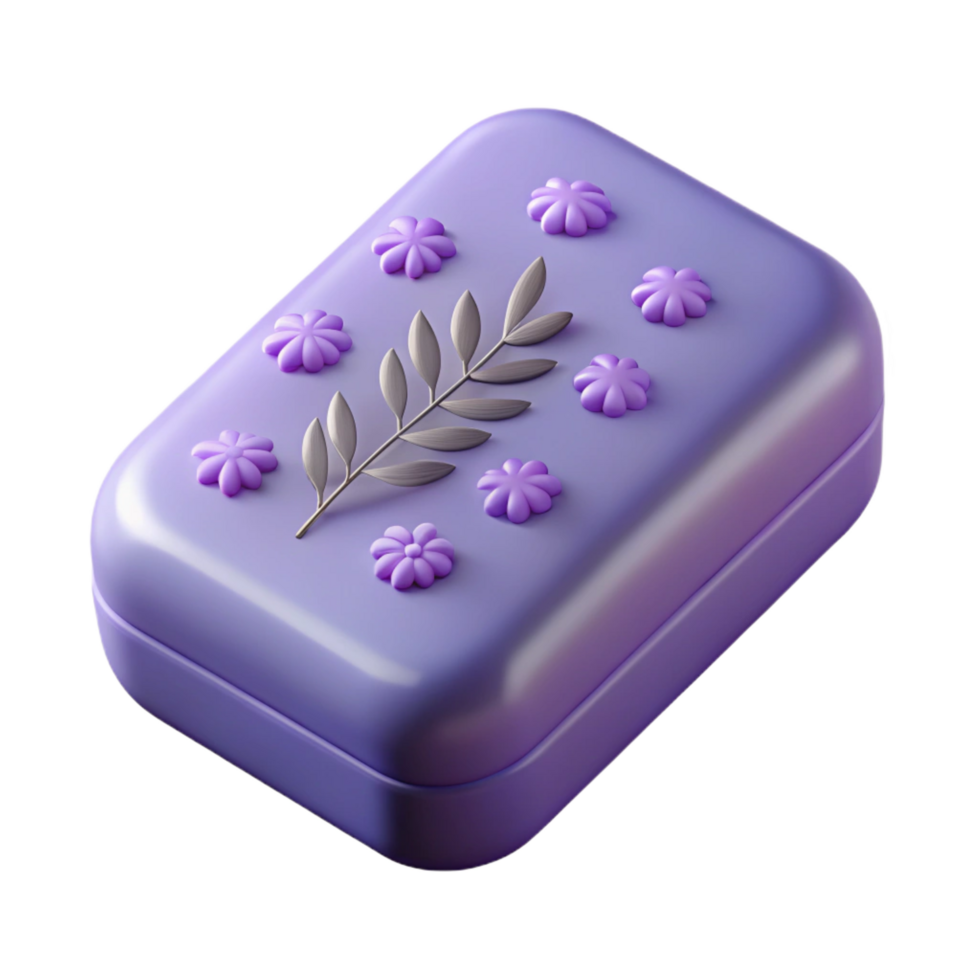 serene industrial A bar of lavender soap, texturesurface, subtle floral design, soft lighting, top-down view, isolateon transparent background,high-resolution product photography flawless png