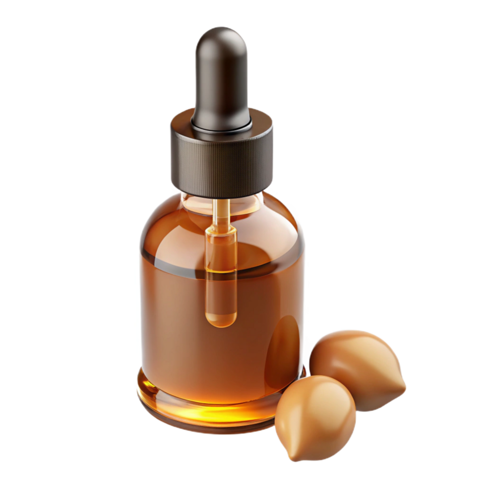 inspiretraditional A bottle of argan oil, amber glass, dropper applicator, studio lighting, front view, with transparent background,high-resolution product photography professional png