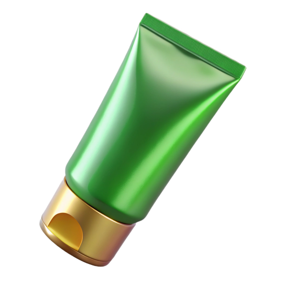 majestic tropical A tube of green tea face mask, metallic finish, partially squeezed, studio lighting, isolateon transparent background,high-resolution product photography 4K png