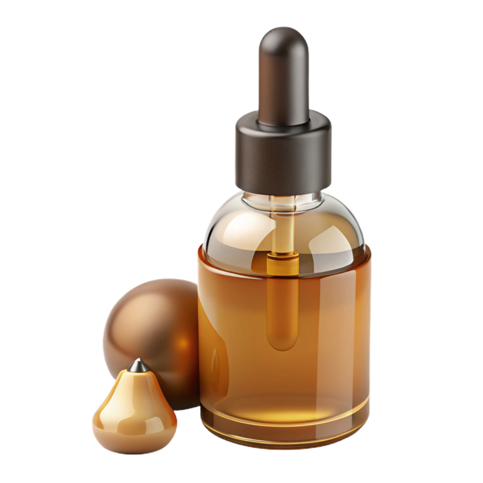 nostalgic stunning A bottle of argan oil, amber glass, dropper applicator, studio lighting, front view, with transparent background,high-resolution product photography refined png