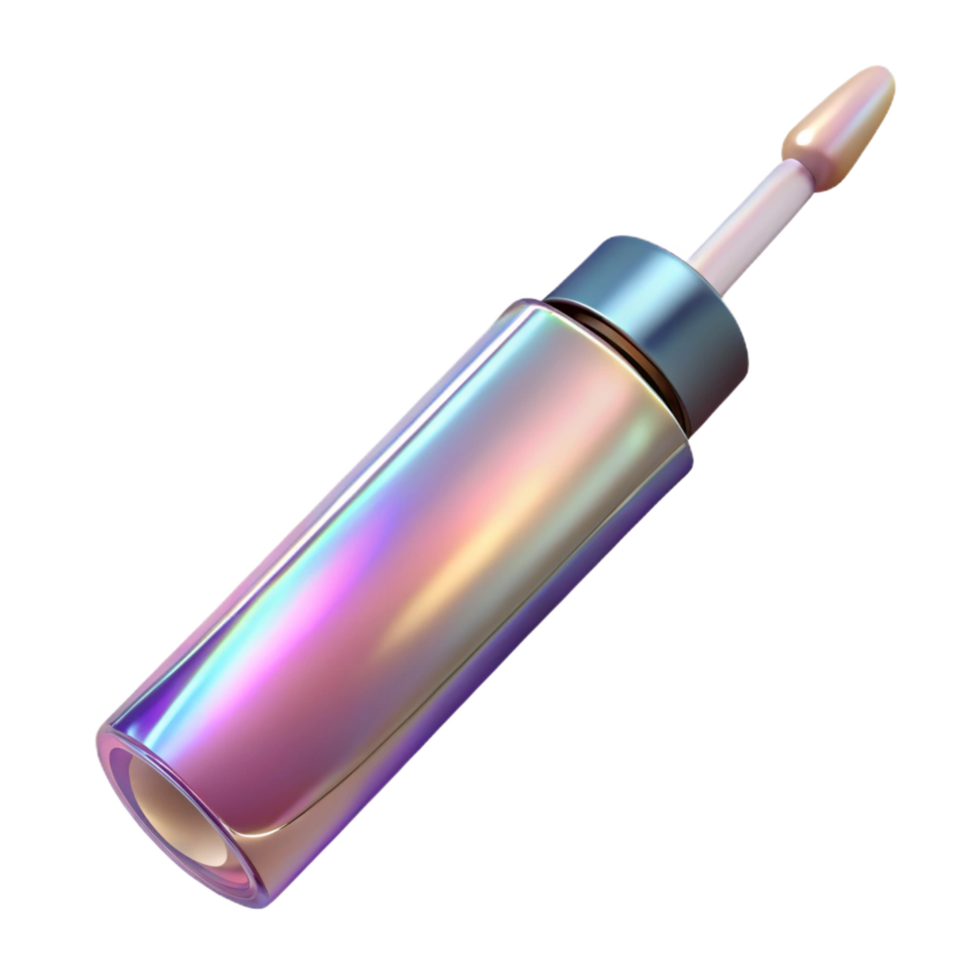 majestic peaceful rustic A tube of shimmering lip gloss, holographic finish, applicator wanvisible, studio lighting, with transparent background,high-resolution product photography detailed png