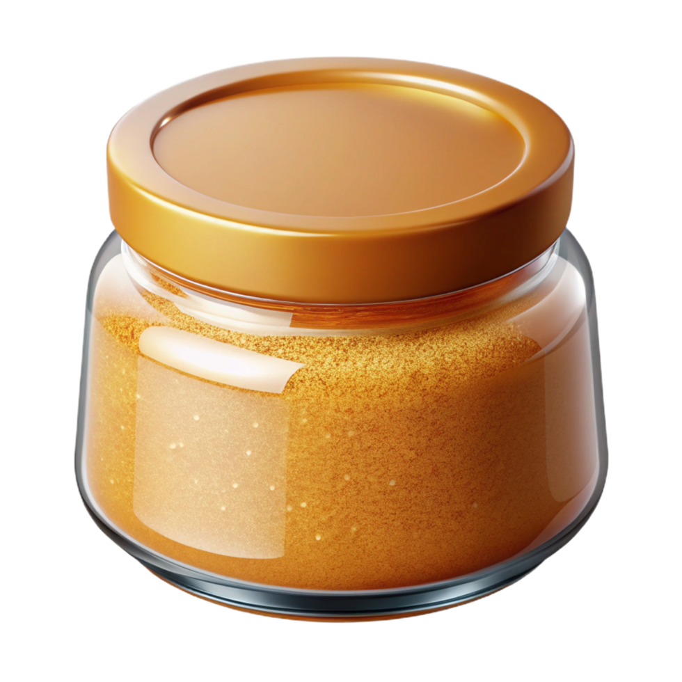 unforgettable contemporary A glass jar of golden honey face scrub, visible sugar granules, studio lighting, front view, isolateon transparent background,high-resolution product photography luxury png