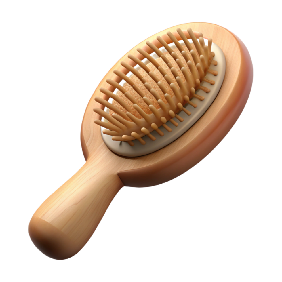 dazzling mysterious vintage A wooden hairbrush with natural bristles, ergonomic handle, soft lighting, top-down view, with transparent background,high-resolution product photography flawless png