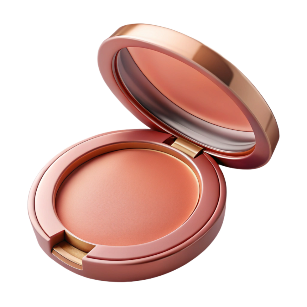standout mid-century A compact of blush, peachy pink shade, subtle shimmer, open, soft lighting, top-down view, with transparent background,high-resolution product photography detailed png
