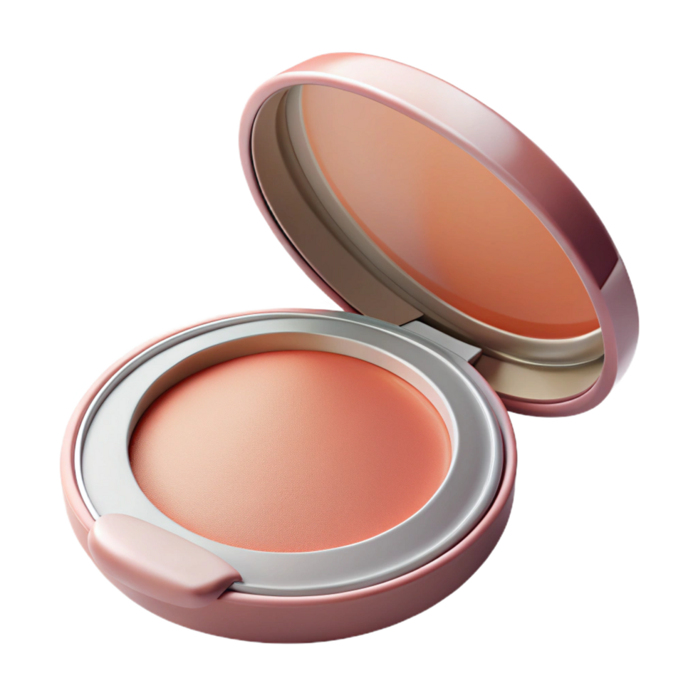 pristine celebrateA compact of blush, peachy pink shade, subtle shimmer, open, soft lighting, top-down view, with transparent background,high-resolution product photography png