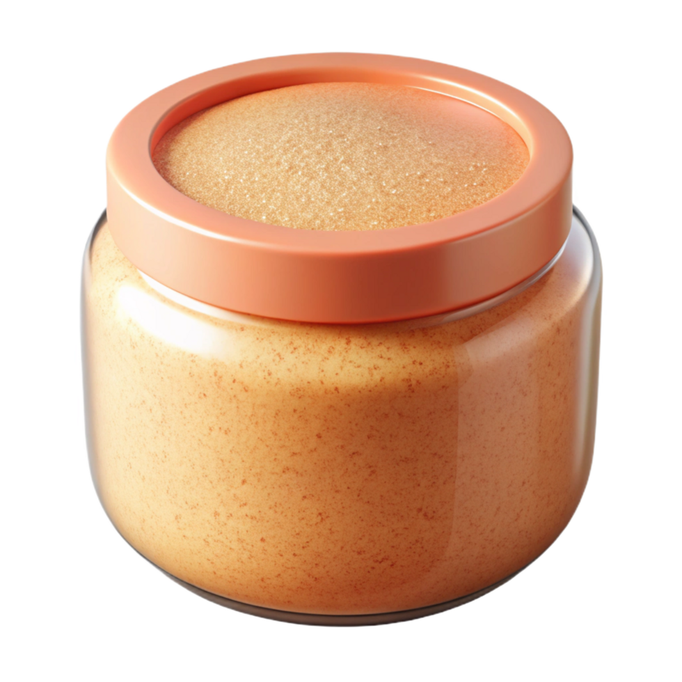 sought-after impressionist A jar of exfoliating scrub, visible grains, pastel color, soft lighting, with transparent background,high-resolution product photography luxury png