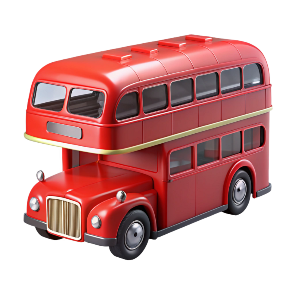 majestic remarkable Classic reLondon double-decker bus, highly detailed, glossy finish, front view, studio lighting, isolateon transparent background,high-resolution product photography png