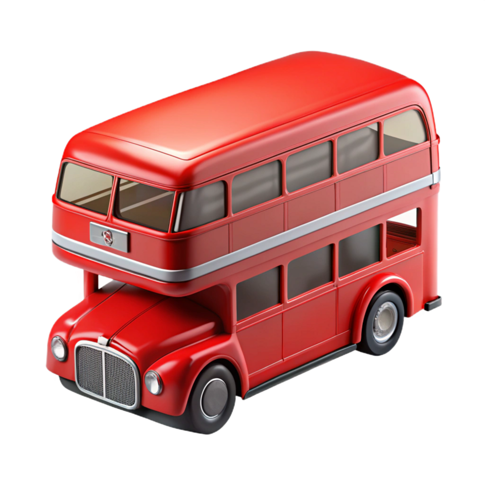 dazzling vintage Classic reLondon double-decker bus, highly detailed, glossy finish, front view, studio lighting, isolateon transparent background,high-resolution product photography premium png
