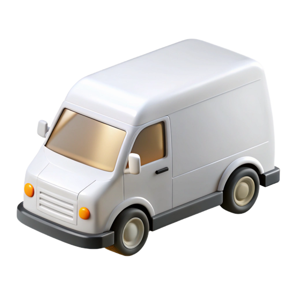 extraordinary dreamy geometric White delivery van with company logo placeholder, glossy finish, side view, studio lighting, isolateon transparent background,high-resolution product photography 8K png