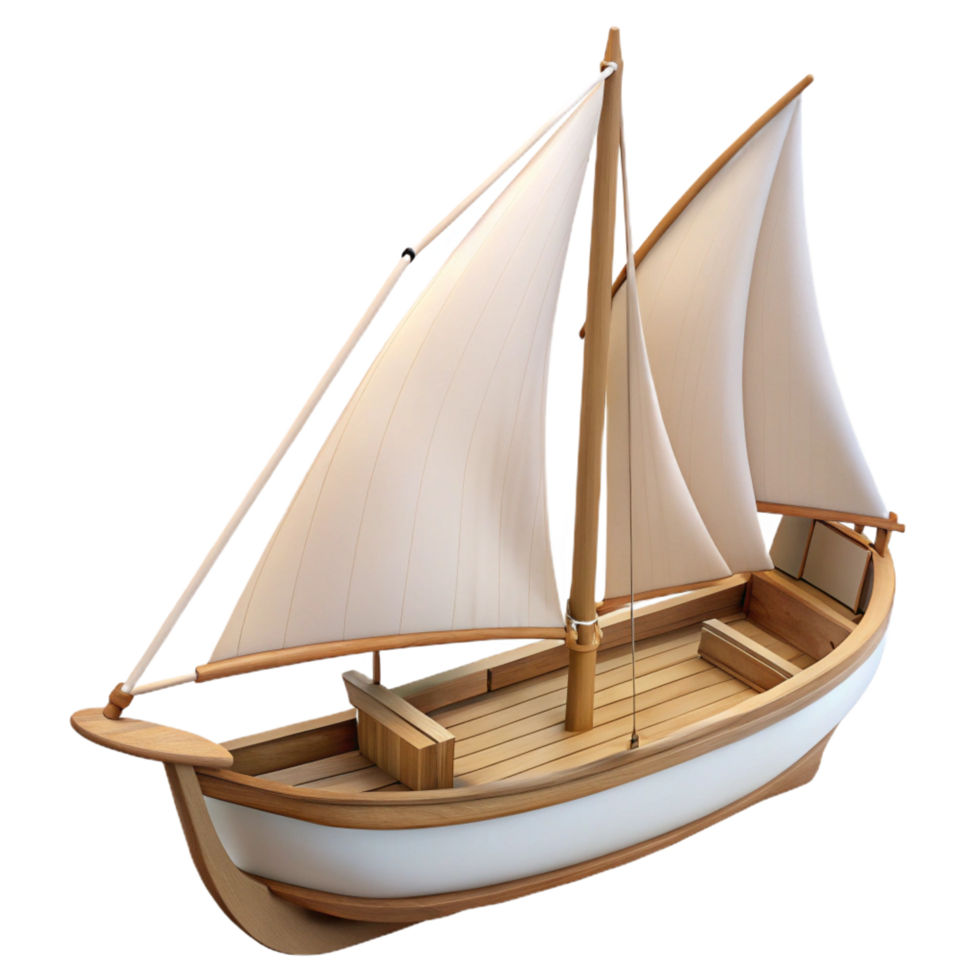 coveteelegant Wooden sailboat with white sails, detailerigging anhull, side view, soft lighting, isolateon transparent background,high-resolution product photography top-tier png