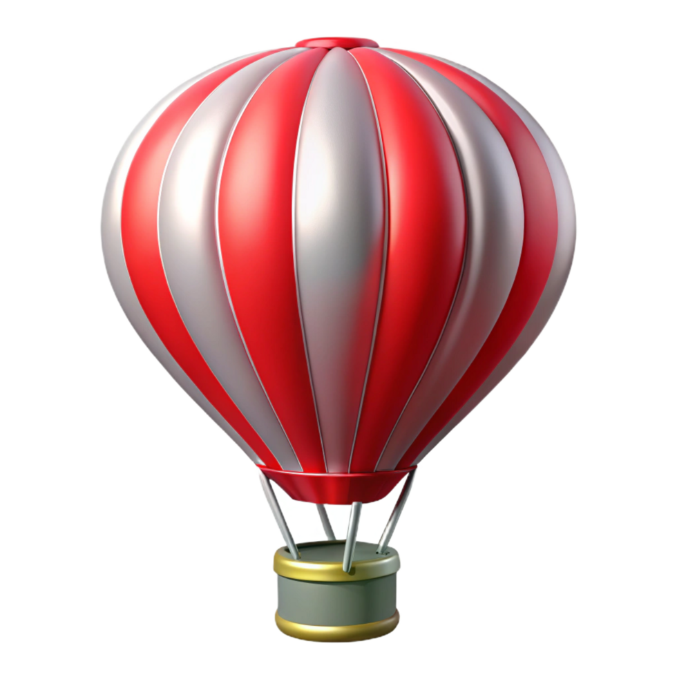 inspiregothic Reansilver hot air balloon with wicker basket, inflated, front view, soft lighting, isolateon transparent background,high-resolution product photography studio quality png