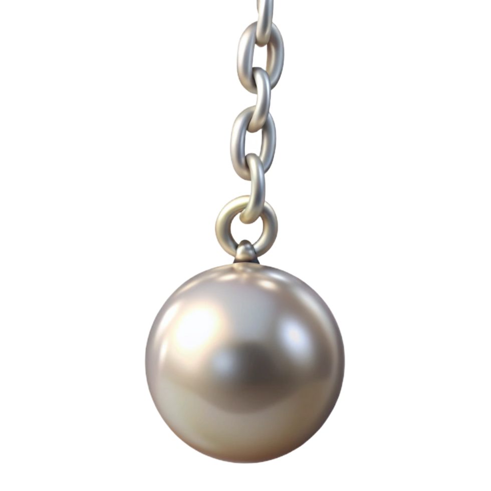 playful glorious A single pearl earring, dangling from a silver chain, iridescent sheen, soft lighting, side view, isolateon transparent background,high-resolution product photography studio quality png