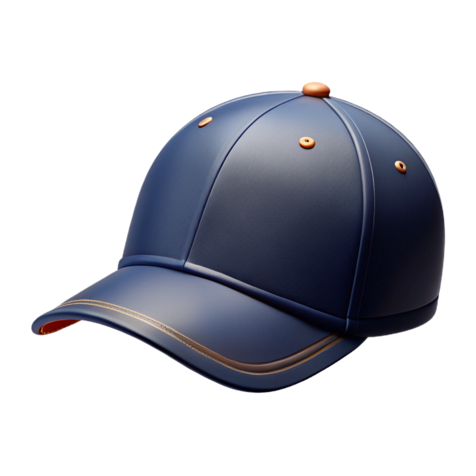 captivating futuristic A baseball cap, navy blue, embroiderelogo, curvebrim, front view, studio lighting, isolateon transparent background,high-resolution product photography top-tier png