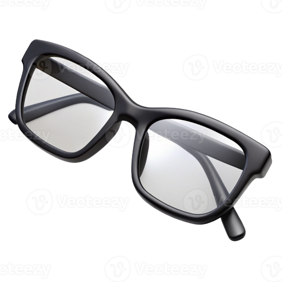 impressive timeless A pair of reading glasses, thin black frames, clear lenses, foldearms, top-down view, studio lighting, isolateon transparent background,high-resolution product photography png