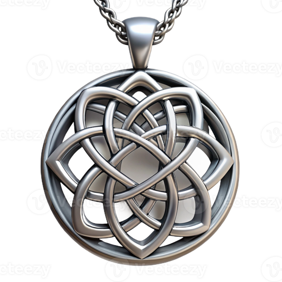 quintessential minimalist A silver pendant necklace, intricate Celtic design, matte finish, soft lighting, front view, isolateon transparent background,high-resolution product photography crisp png