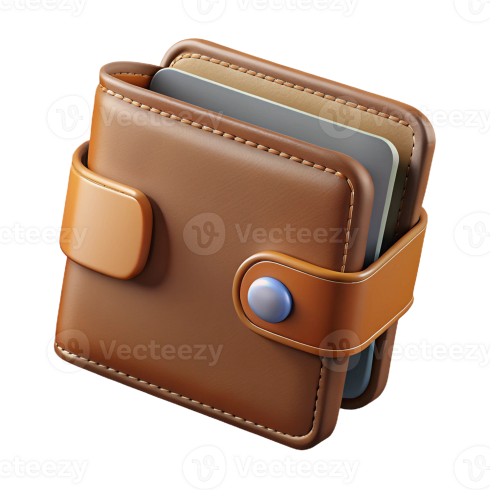 alluring surreal A leather wallet, brown, multiple carslots, folded, front view, studio lighting, isolateon transparent background,high-resolution product photography luxury png