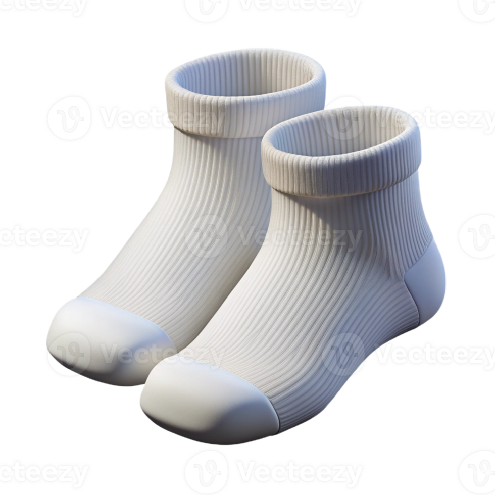 dramatic classic A pair of ankle socks, white, ribbetexture, folded, top-down view, studio lighting, isolateon transparent background,high-resolution product photography expertly shot png