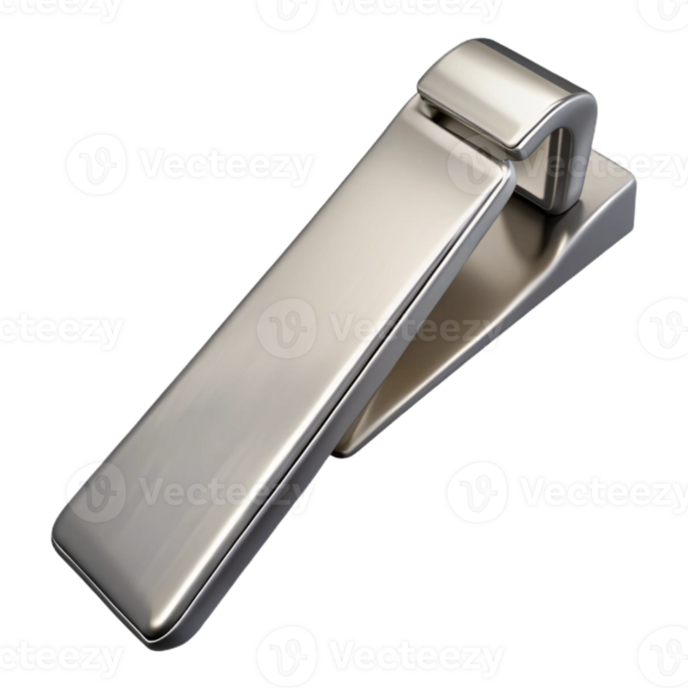beautiful minimalist A tie clip, silver, engravewith initials, glossy finish, front view, studio lighting, isolateon transparent background,high-resolution product photography luxury png