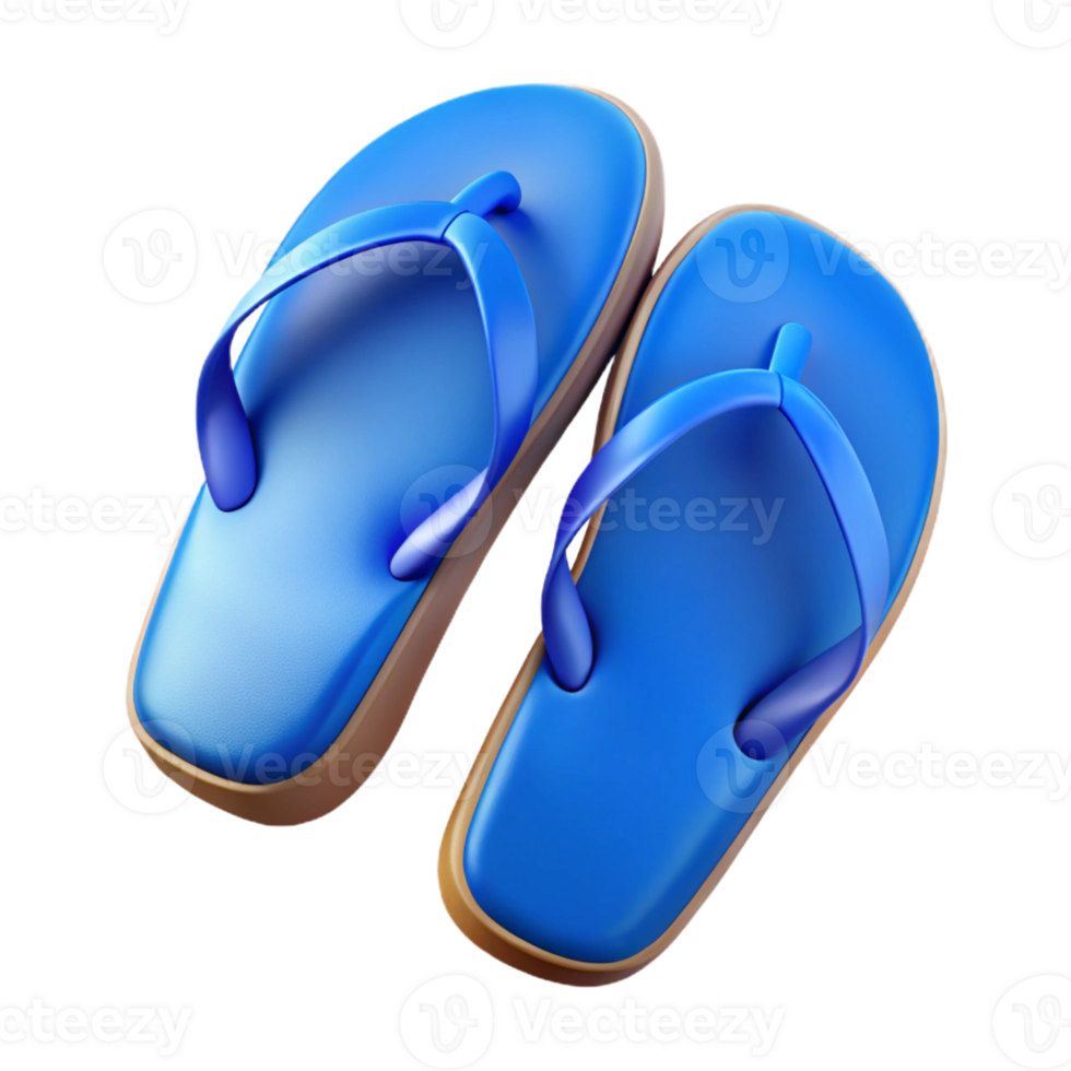 picturesque urban A pair of flip-flops, blue, rubber soles, thong style, top-down view, studio lighting, with transparent background,high-resolution product photography premium png