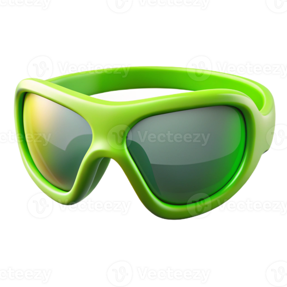 dramatic vintage A pair of sports sunglasses, neon green frames, mirrorelenses, curvedesign, front view, studio lighting, with transparent background,high-resolution product photography handcrafted png
