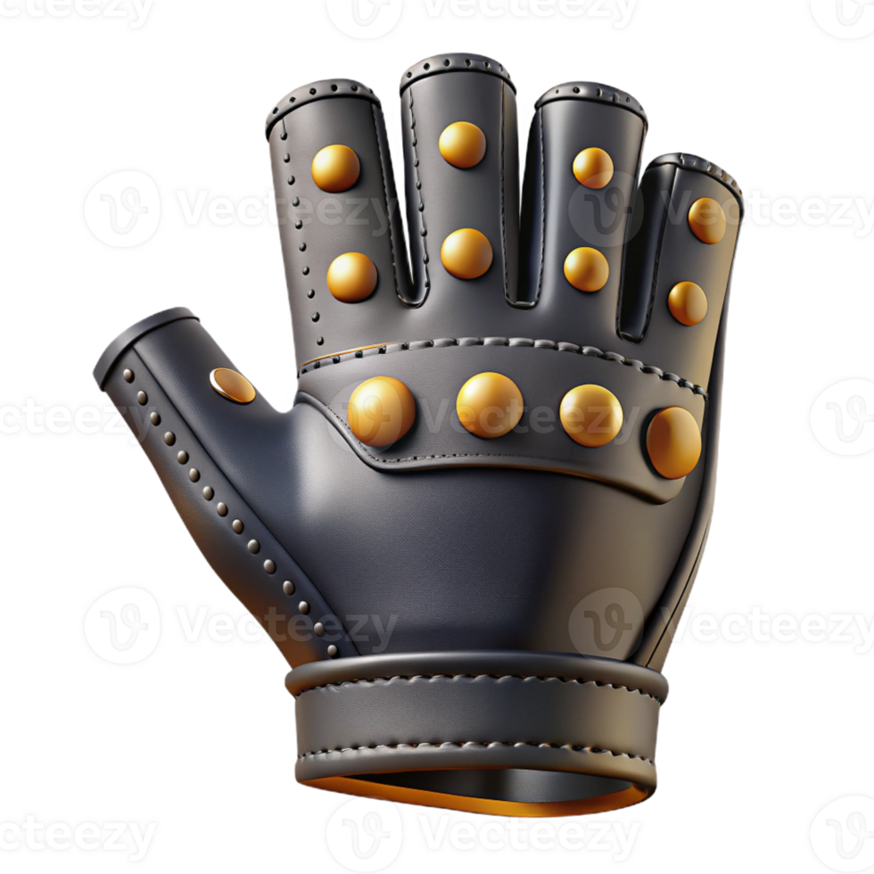 magnificent bohemian A single fingerless glove, black leather, studdedetails, side view, dramatic lighting, with transparent background,high-resolution product photography masterfully captured png
