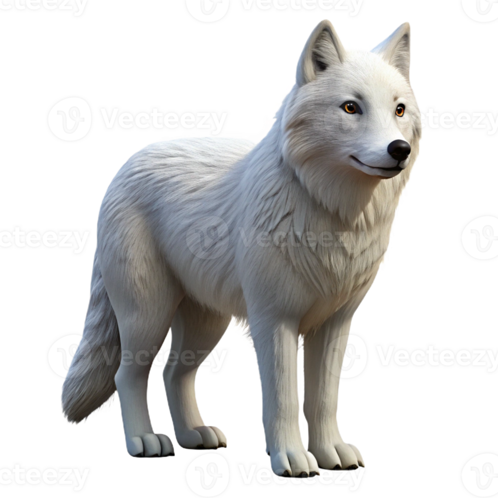 notable geometric Arctic wolf, pure white fur, alert posture, studio lighting, side view, hyperrealistic, isolateon transparent background,high-resolution product photography perfect clarity png
