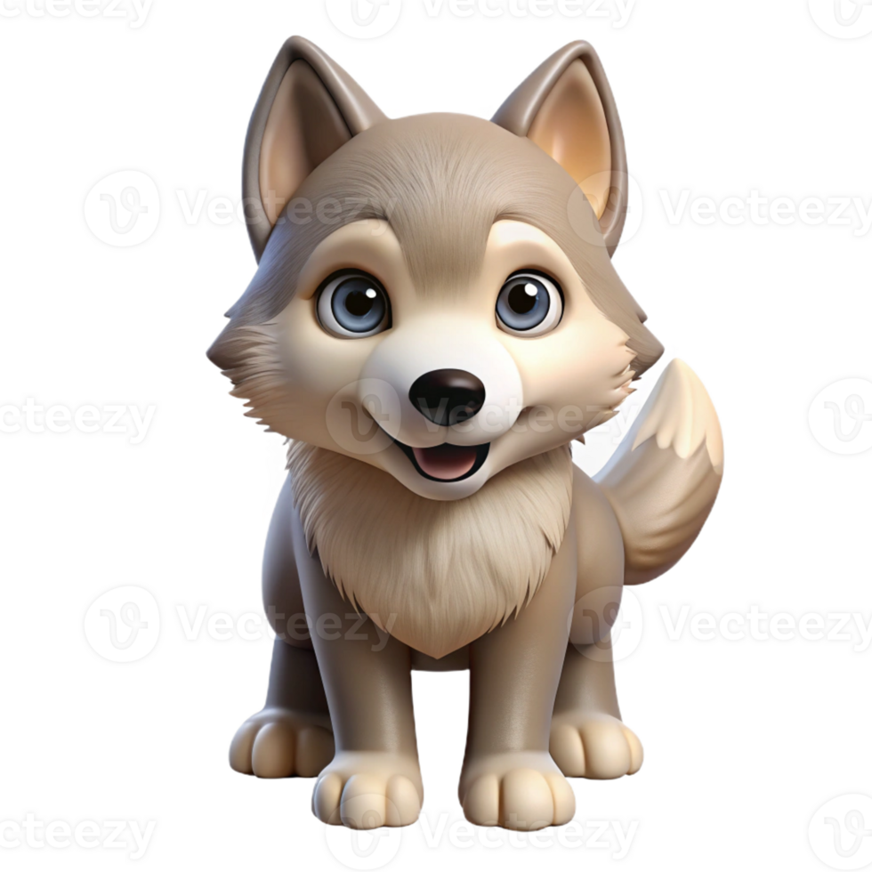 wonderful gothic Wolf pup, playful expression, fluffy fur, soft lighting, front view, icon style, isolateon transparent background,high-resolution product photography high quality png