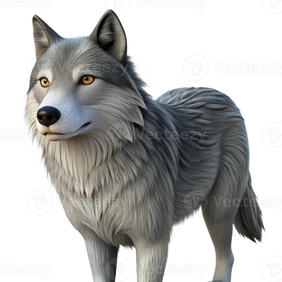 playful extraordinary Grey wolf, intense gaze, detailefur, soft lighting, photorealistic, isolateon transparent background,high-resolution product photography ultra HD png