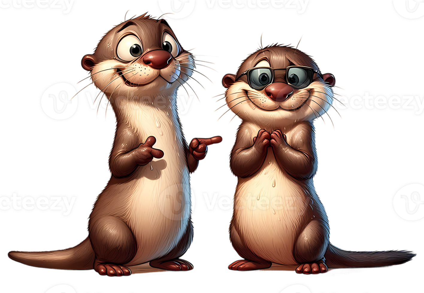 Cute Cartoon Otter Duo - Funny Otters with Glasses and Expressive Faces png