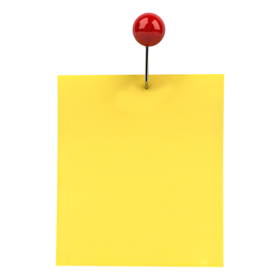 Yellow Sticky Note with Red Push Pin on Transparent Background png
