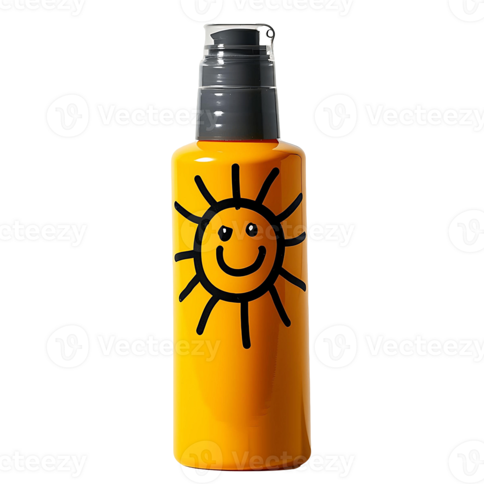 Smiling Sun Design on Sunscreen Bottle png