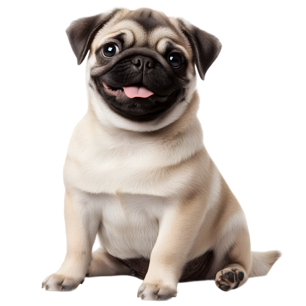 Happy Pug Dog Sitting on Transparent Background png