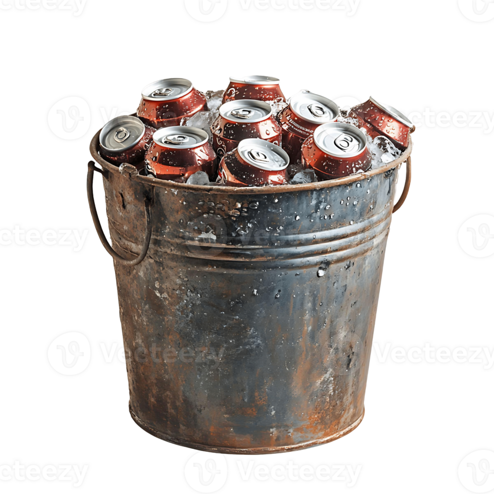Tin Bucket with Beverage Cans png