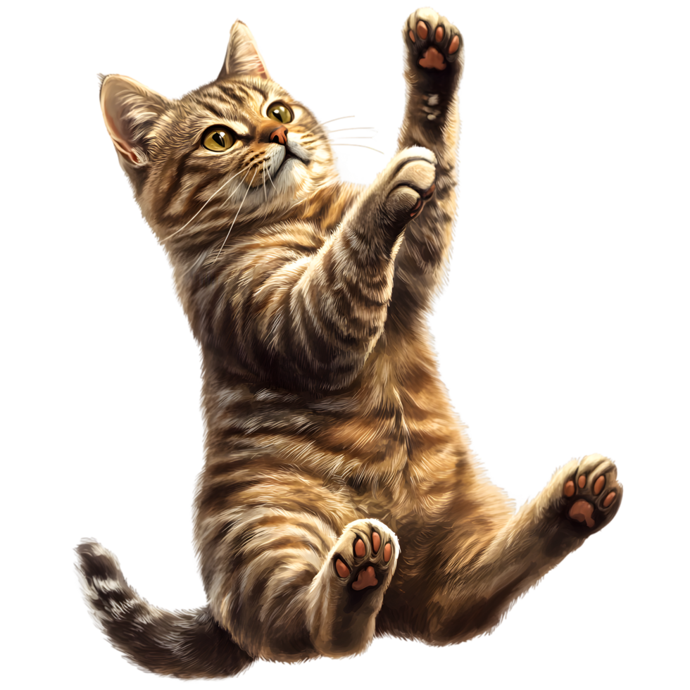 Playful Tabby Cat Reaching Forward on Transparent Background png