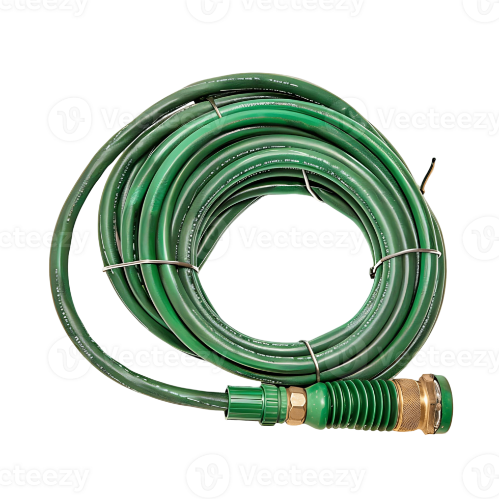 Green Hose with Shiny Brass Fitting png