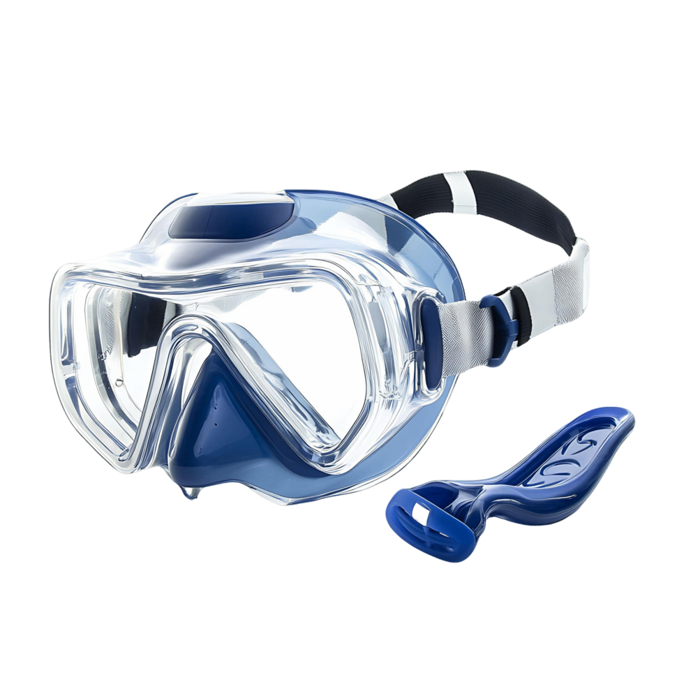A pair of blue and white goggles with a blue handle png