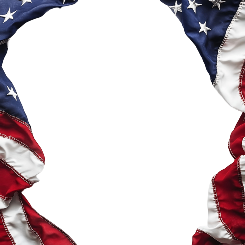 A red, white, and blue American flag is displayed in a frame png