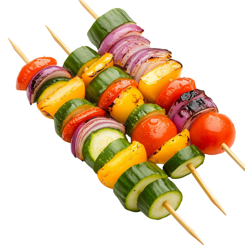 A skewer of vegetables including peppers, onions, and tomatoes png