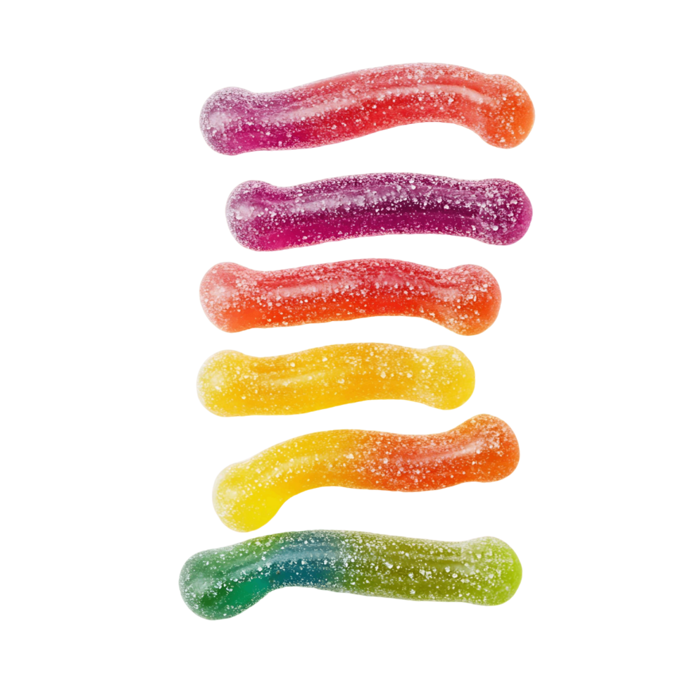 A row of colorful, rainbow-colored, and multi-colored gummy bears png