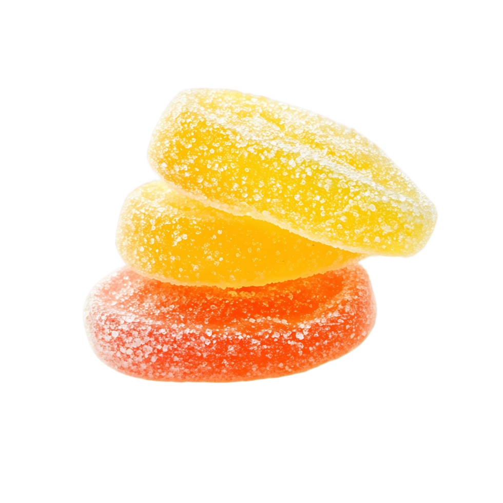 Three different colored gummy bears stacked on top of each other png