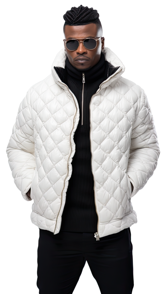 A man in a white jacket and sunglasses png