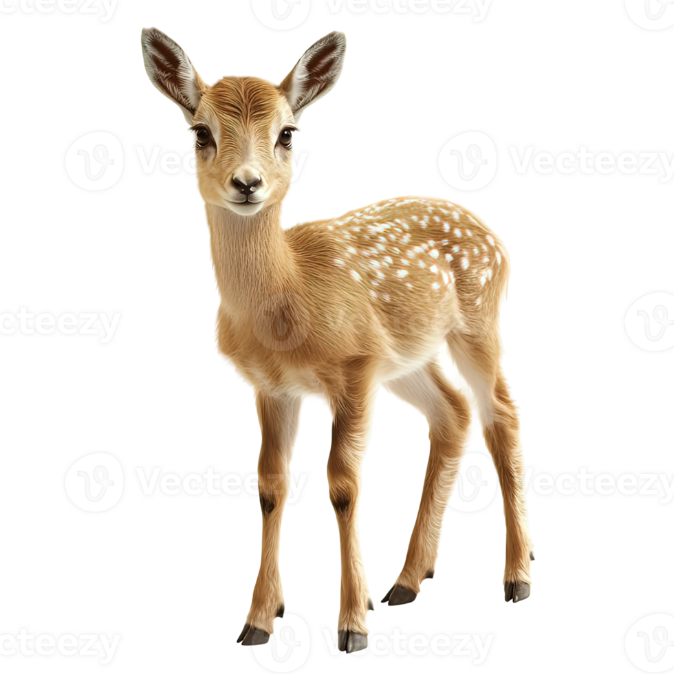 Baby deer with white spots stands on transparent background png