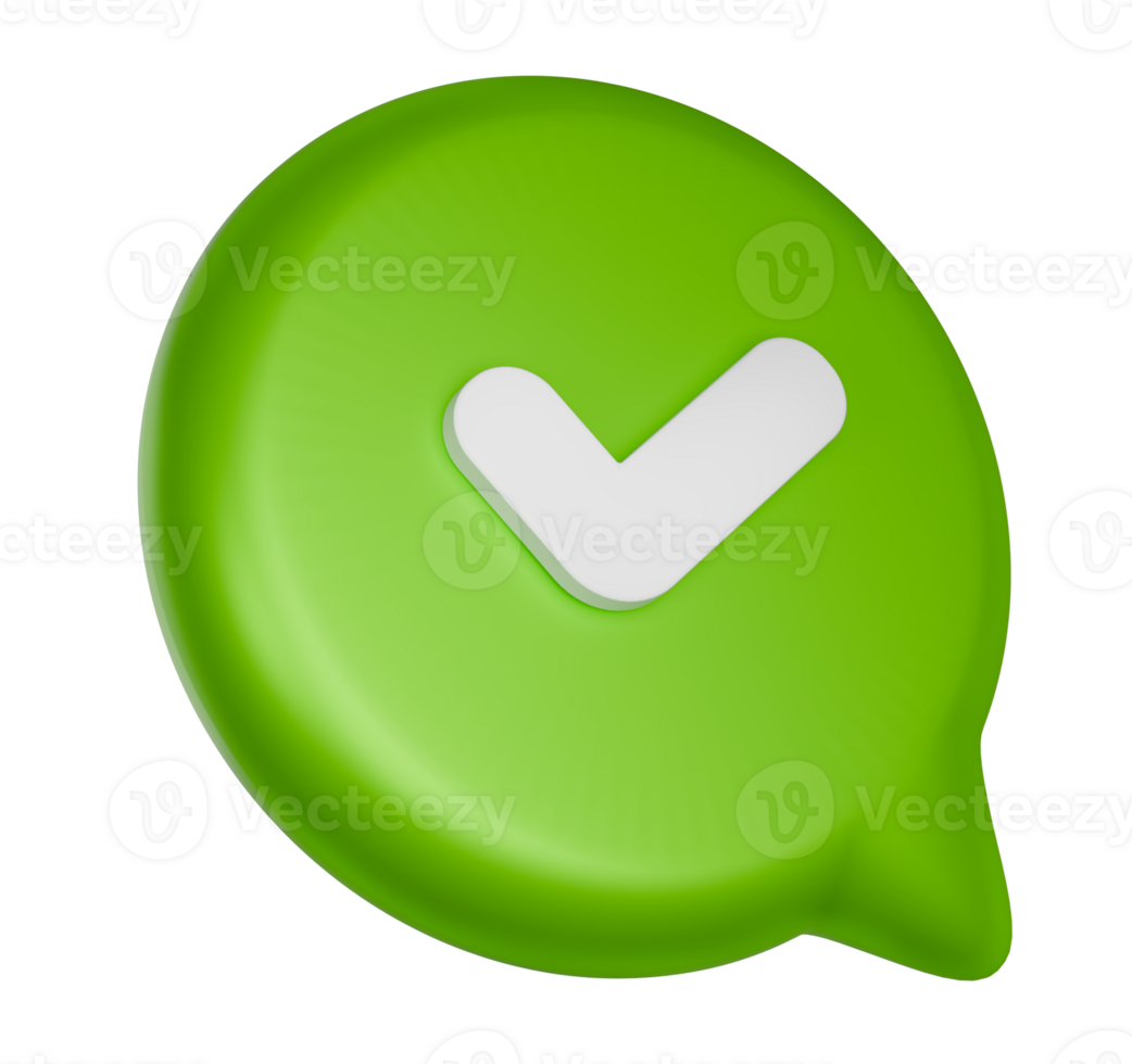Check mark 3d icon illustration. 3d sign of white check mark in green bubble png