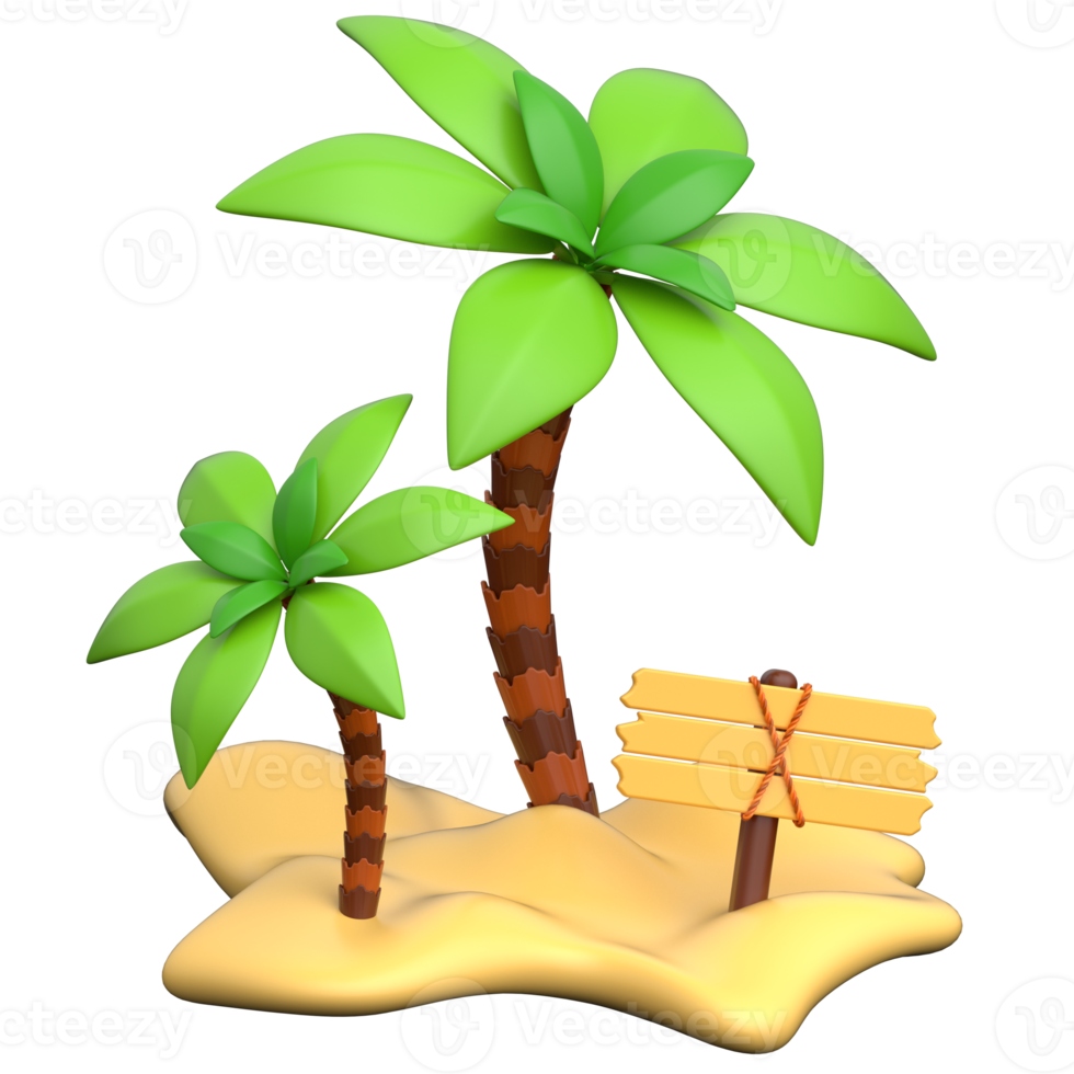 Tropical Island with Palm Trees 3D Icon png