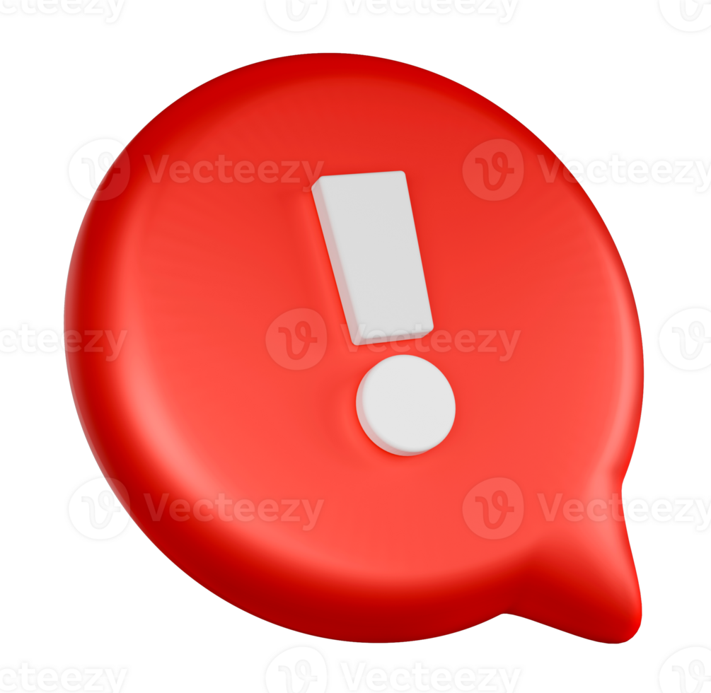 Alert 3d Icon illustration. Attention sign 3d icon. Exclamation mark in red bubble png