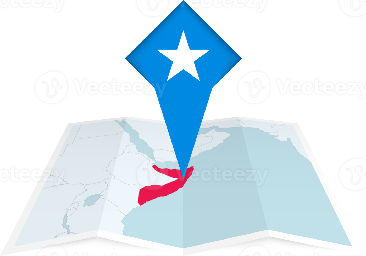 Somalia pin flag and map on a folded map png