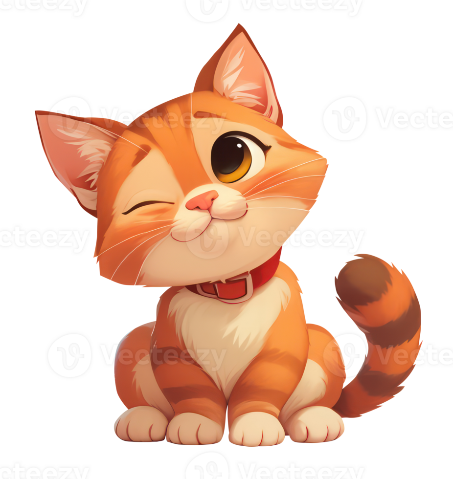 Winking kitten cartoon character illustration. Cute sitting kitty illustration isolated on transparent background png